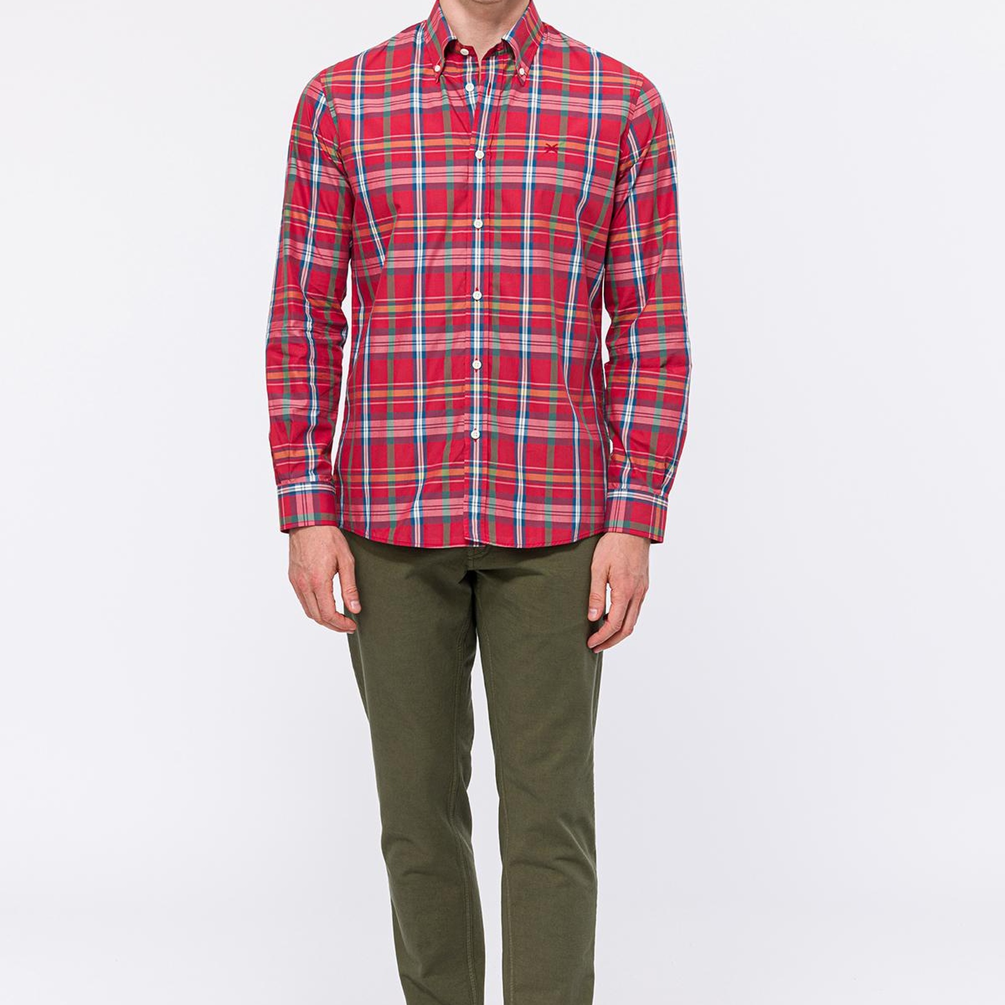 Erkek Kırmızı Cooper Fit Düğmeli Yaka Spor Gömlek