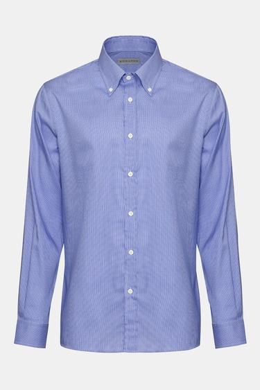  Erkek Lacivert Cooper Fit Düğmeli Yaka Klasik Gömlek