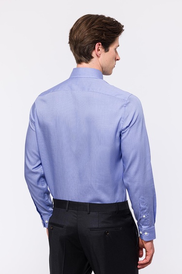  Erkek Lacivert Cooper Fit Düğmeli Yaka Klasik Gömlek