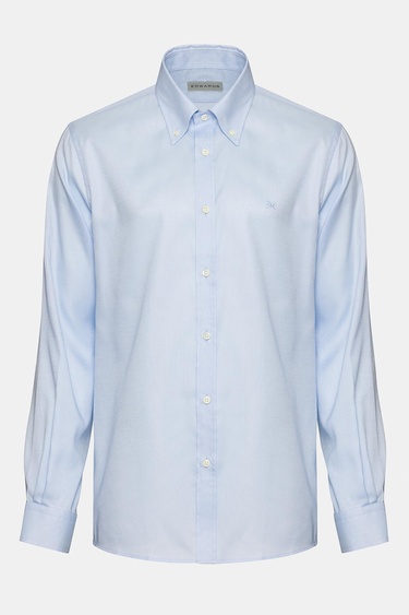  Erkek Açık Mavi Cooper Fit Düğmeli Yaka Klasik Gömlek
