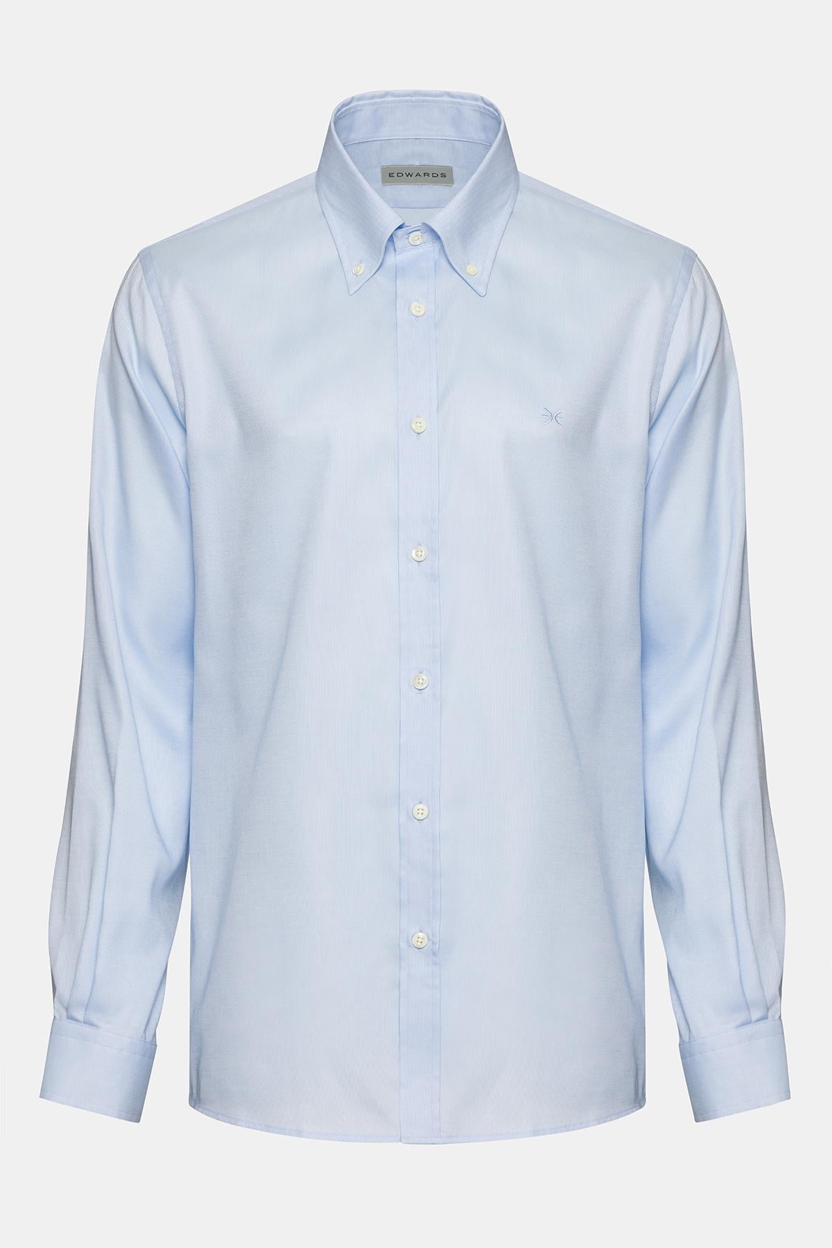  Erkek Açık Mavi Cooper Fit Düğmeli Yaka Klasik Gömlek