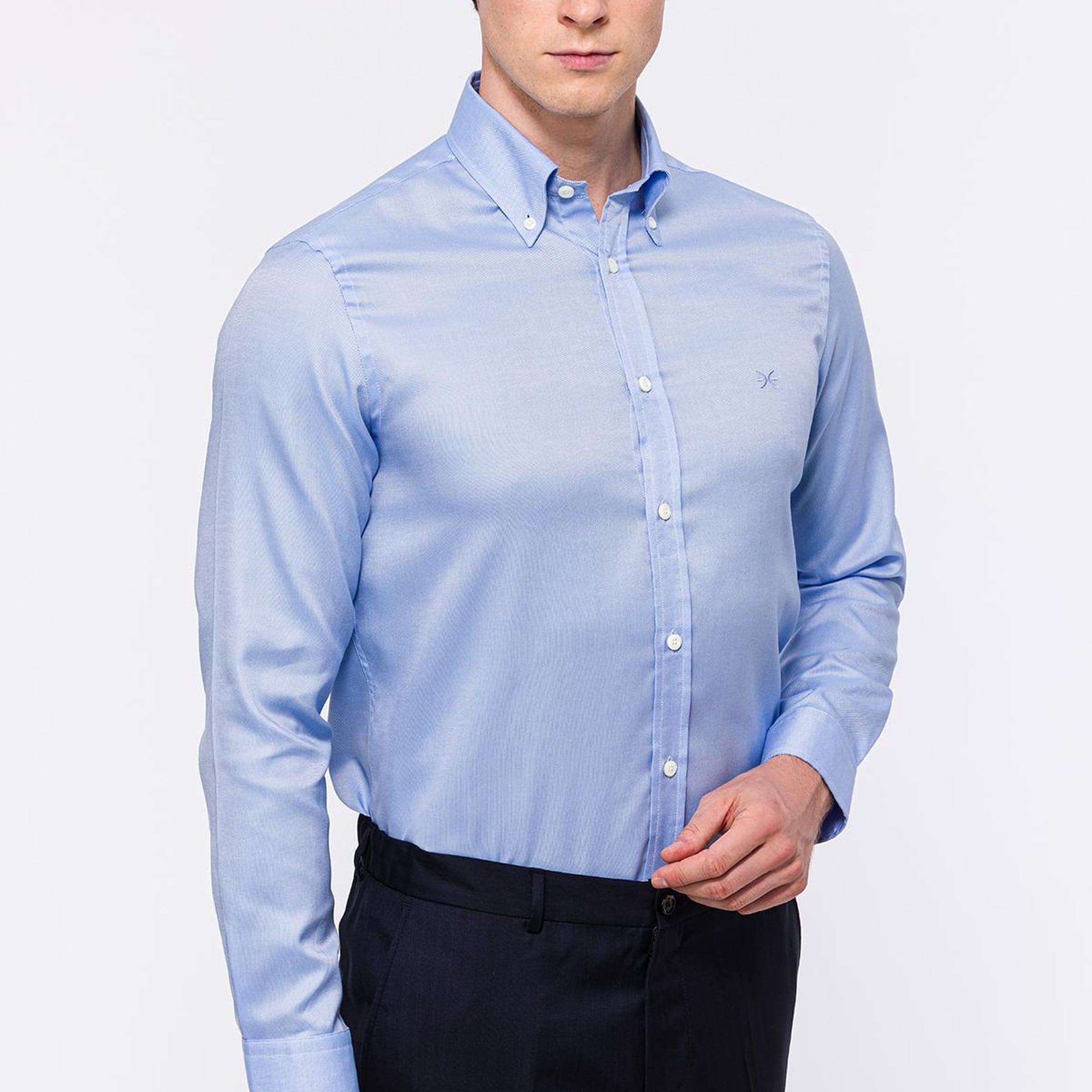 Erkek Koyu Mavi Oliver Fit Düğmeli Yaka Klasik Gömlek
