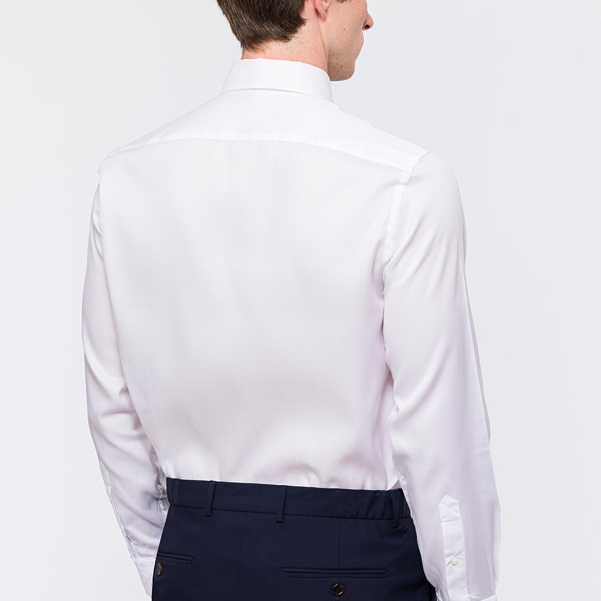 Erkek Beyaz Cooper Fit Düğmeli Yaka Klasik Gömlek