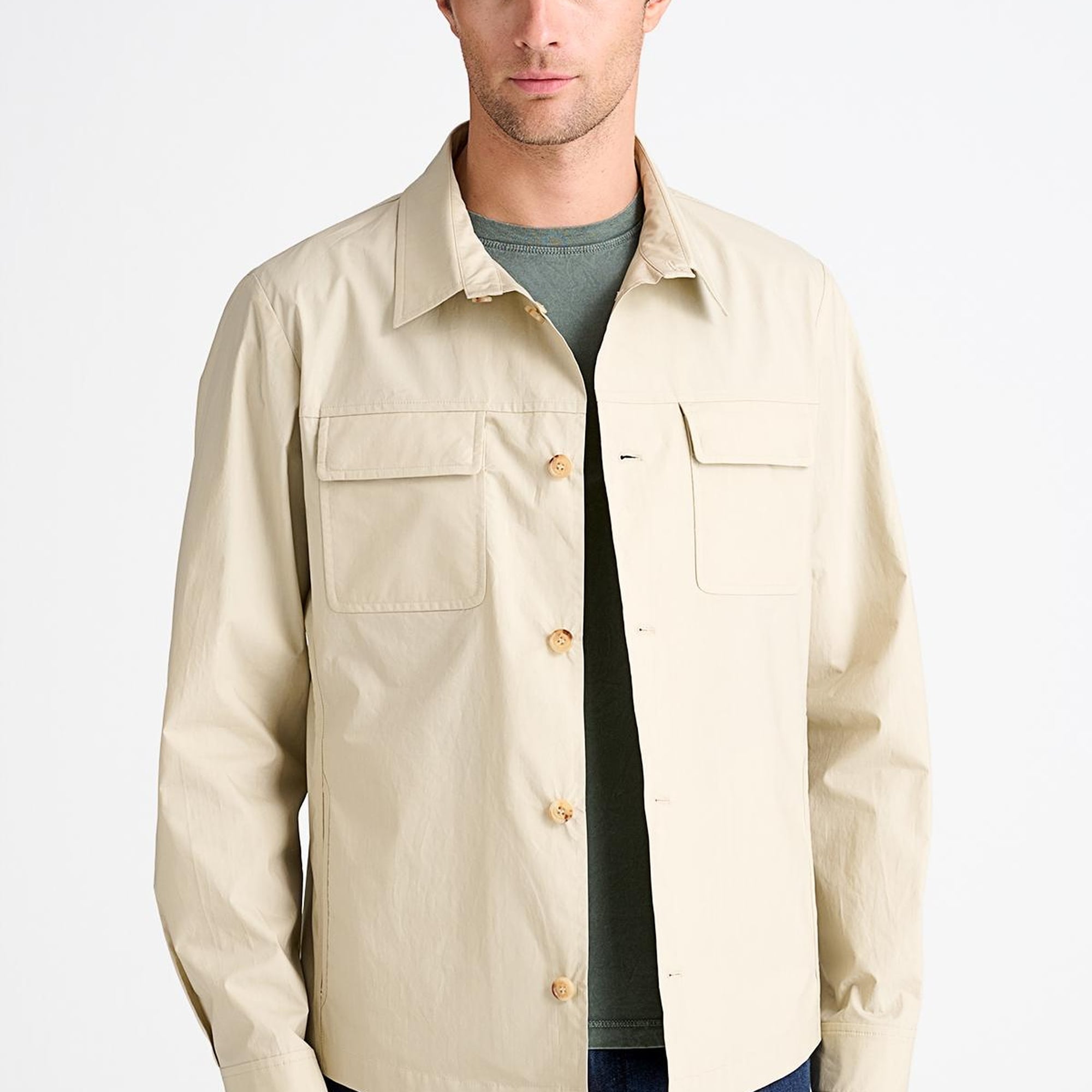 Erkek Bej Paraşüt Kumaşlı Gömlek Ceket