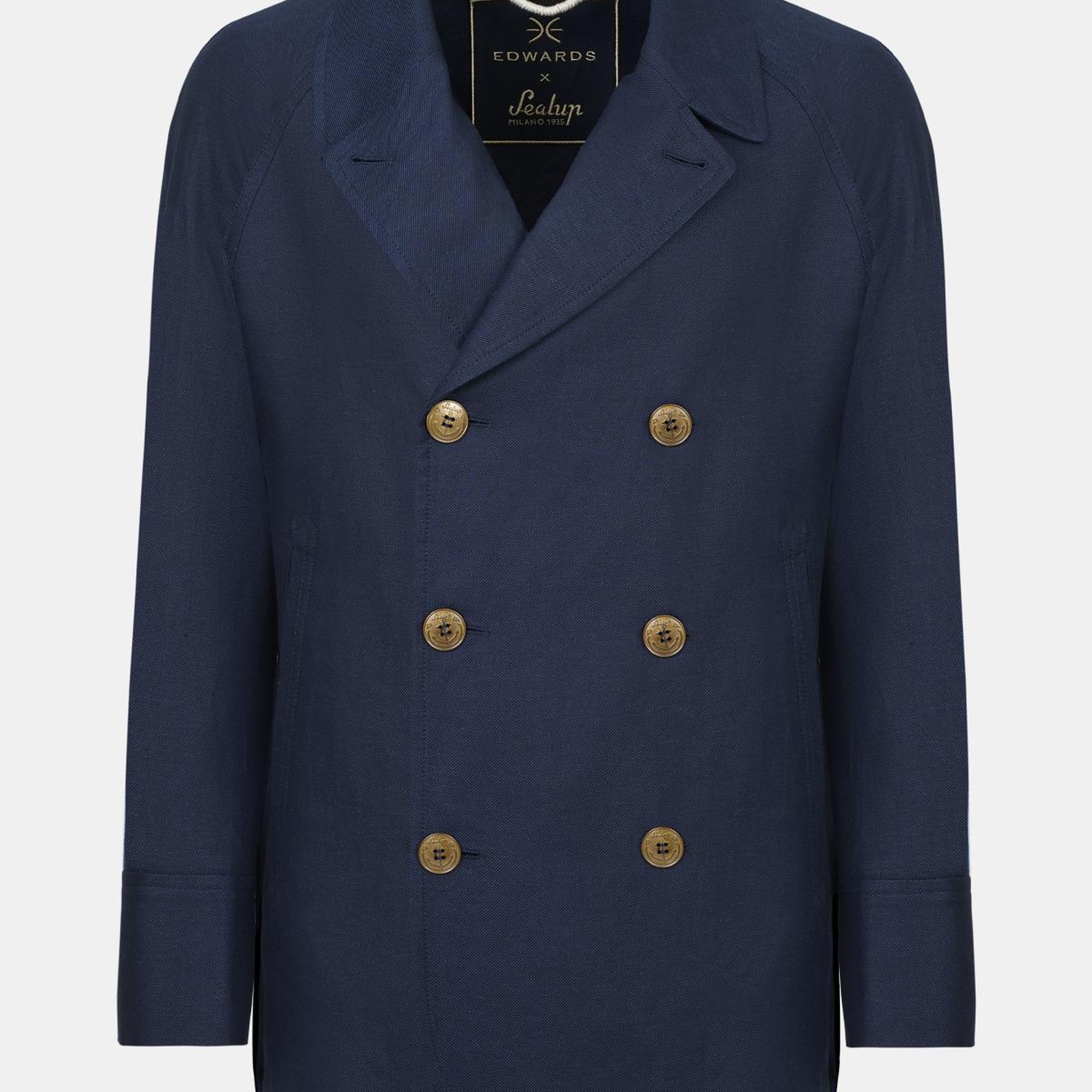 Erkek Lacivert Pamuk Keten Karışımlı Kruvaze Ceket