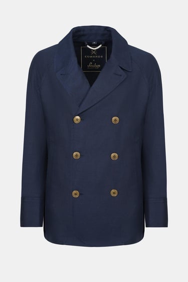  Erkek Lacivert Pamuk Keten Karışımlı Kruvaze Ceket