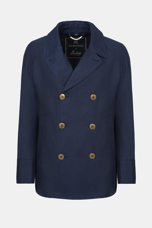  Erkek Lacivert Pamuk Keten Karışımlı Kruvaze Ceket