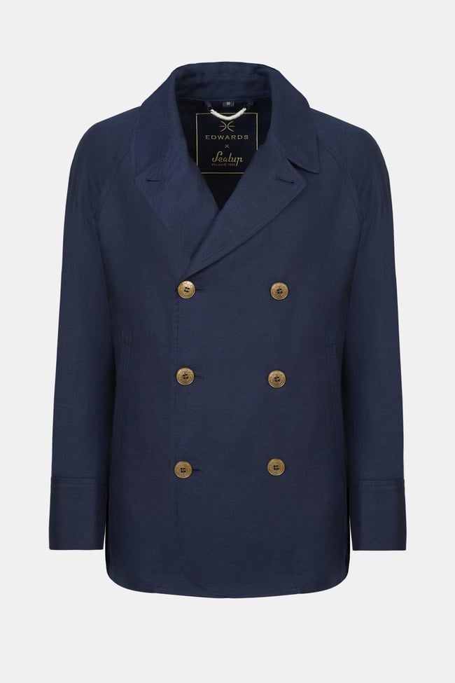  Erkek Lacivert Pamuk Keten Karışımlı Kruvaze Ceket