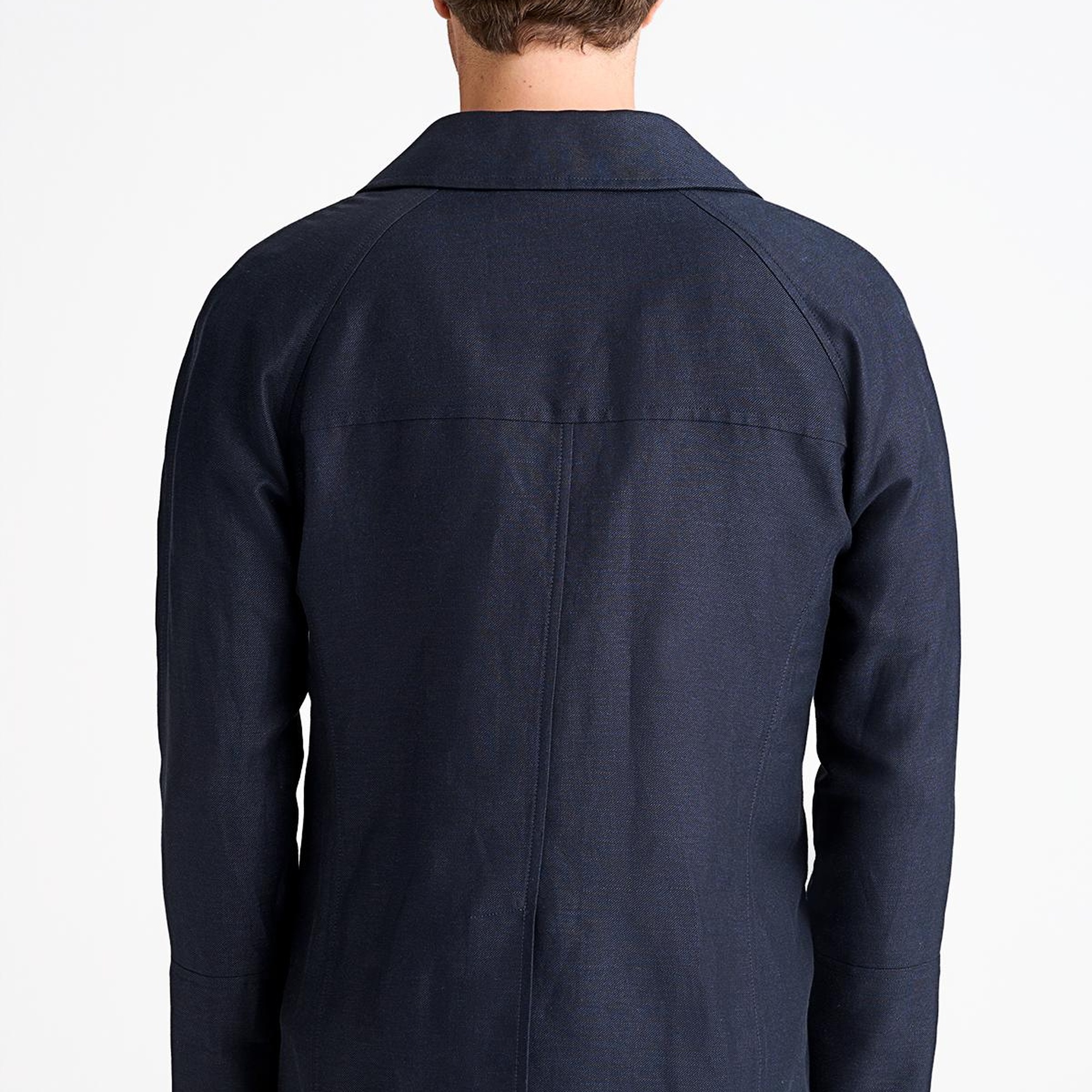 Erkek Lacivert Pamuk Keten Karışımlı Kruvaze Ceket