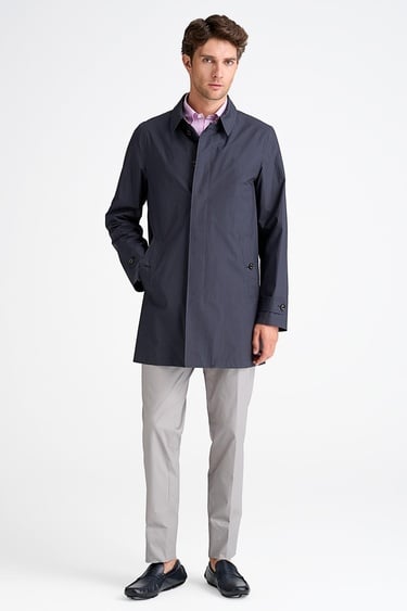  Erkek Lacivert Paraşüt Kumaşlı Trençkot