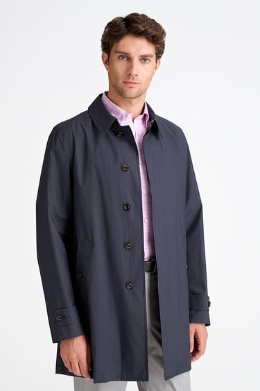  Erkek Lacivert Paraşüt Kumaşlı Trençkot