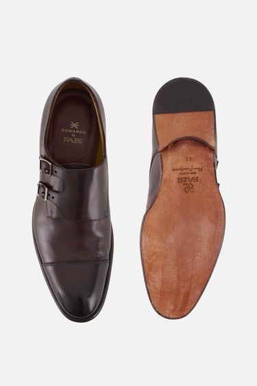  Erkek Kahverengi Deri Tokalı Klasik Ayakkabı