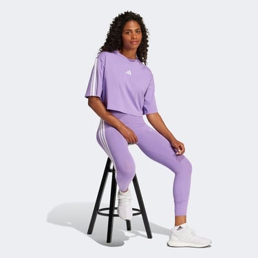  adidas Essentials 3 Stripes Cropped Kadın Mor T-Shirt