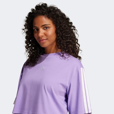  adidas Essentials 3 Stripes Cropped Kadın Mor T-Shirt