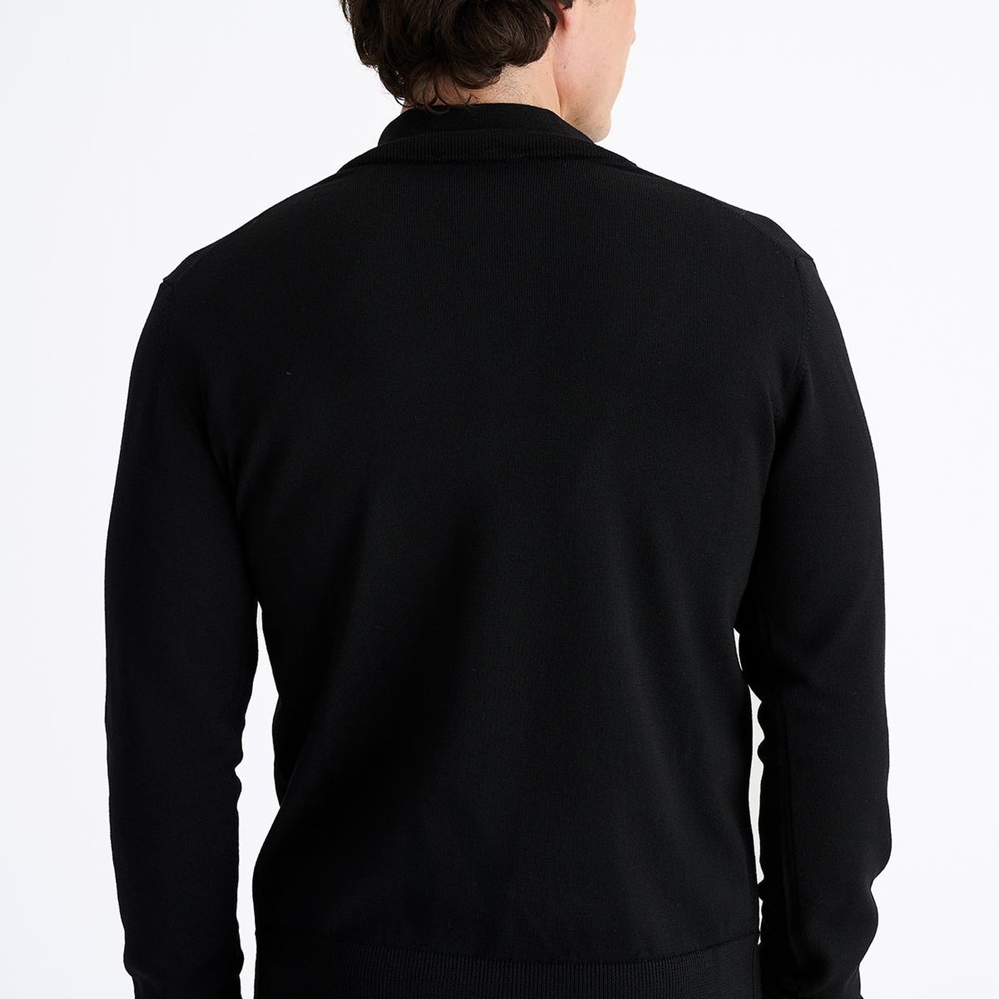 Erkek Siyah Extrafine Yün Yarım Fermuarlı Kazak