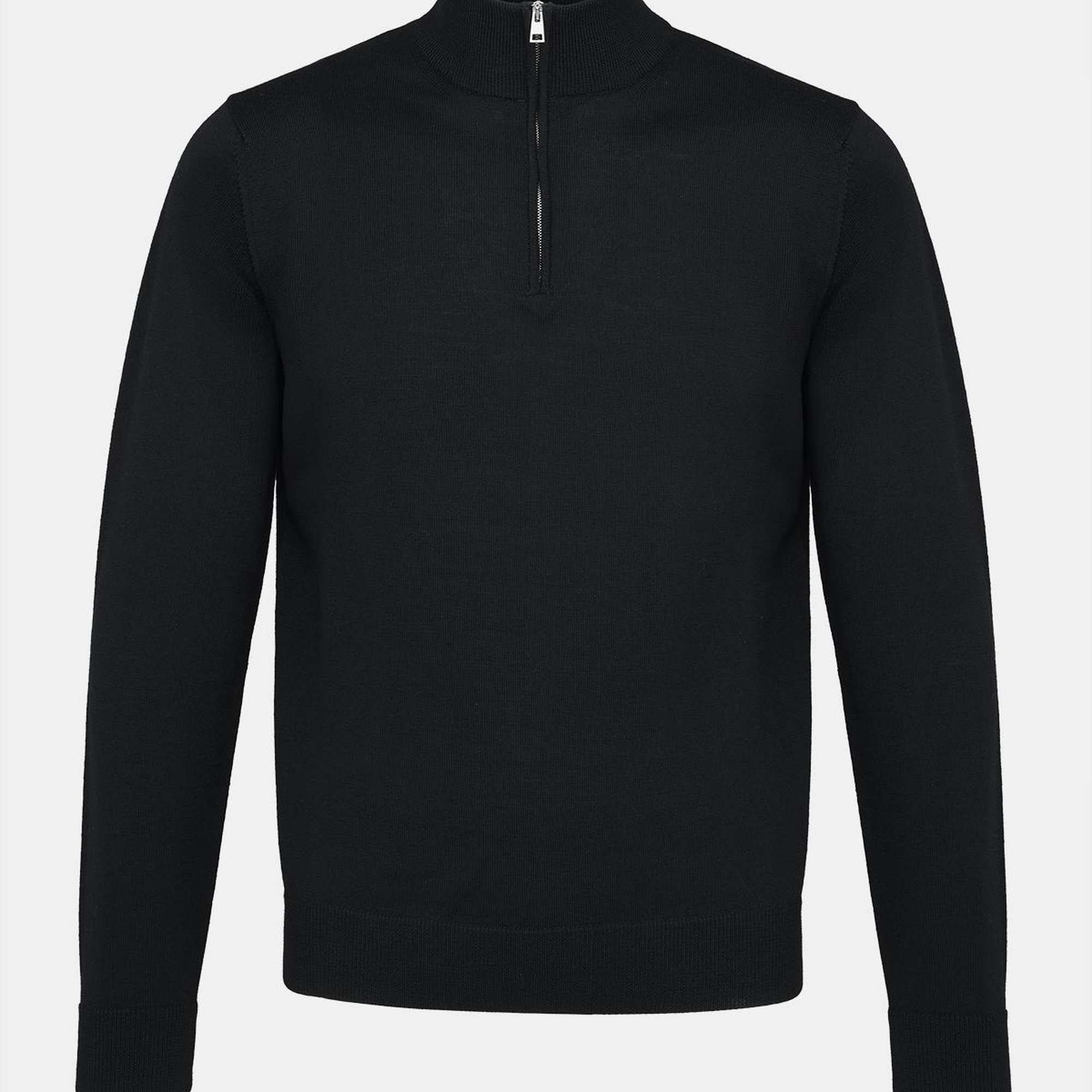 Erkek Siyah Extrafine Yün Yarım Fermuarlı Kazak