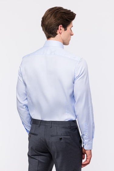  Erkek Mavi Oliver Fit Düğmeli Yaka Klasik Gömlek