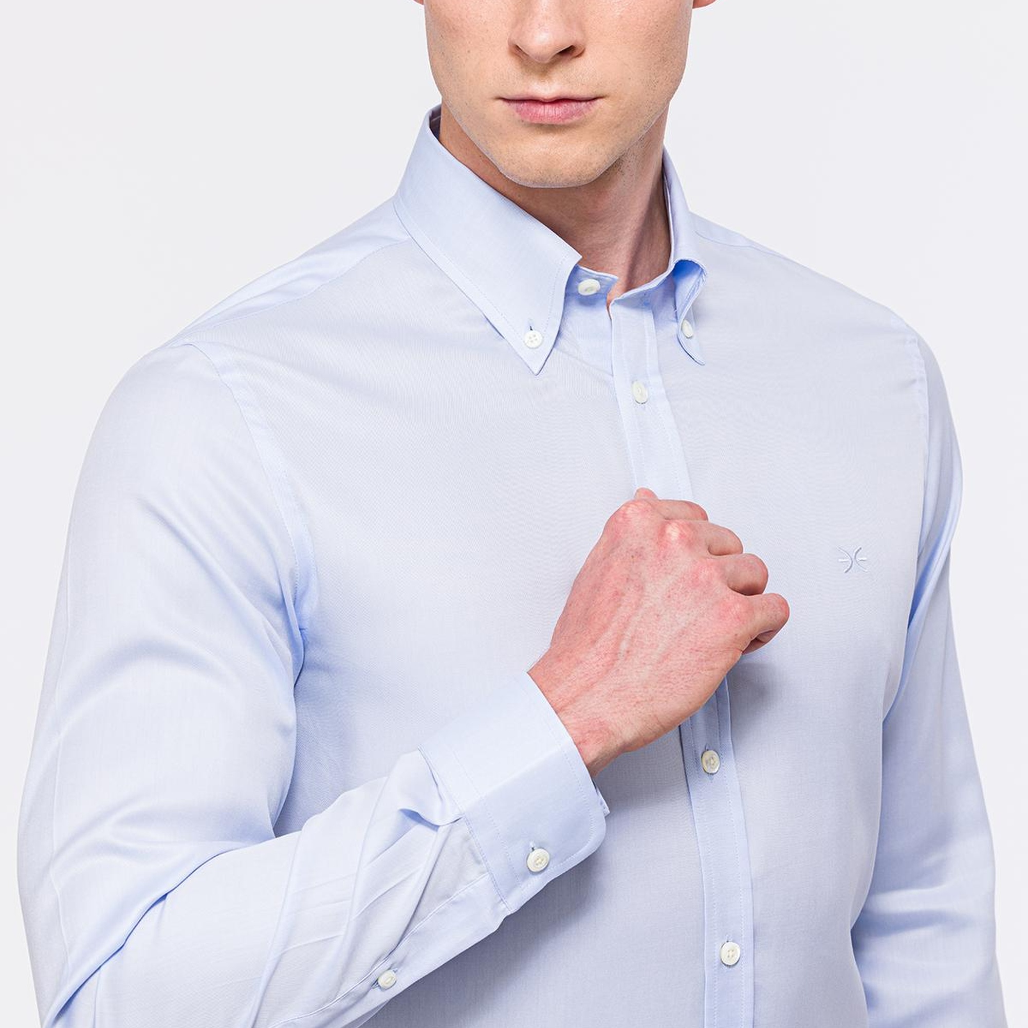 Erkek Mavi Oliver Fit Düğmeli Yaka Klasik Gömlek