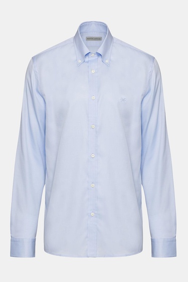  Erkek Mavi Oliver Fit Düğmeli Yaka Klasik Gömlek