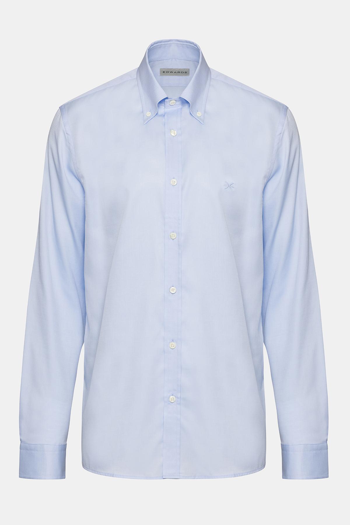  Erkek Mavi Oliver Fit Düğmeli Yaka Klasik Gömlek