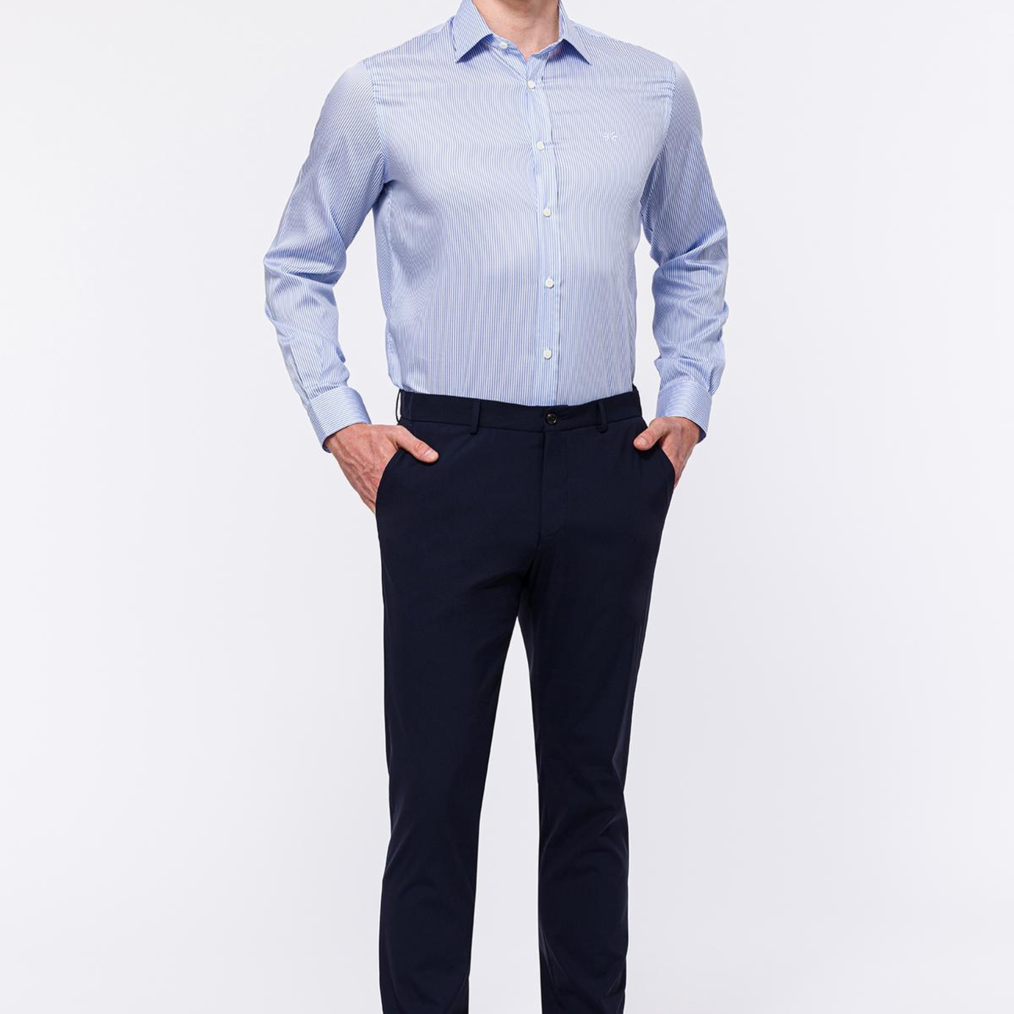 Erkek Mavi Cooper Fit Kravat Yaka Klasik Gömlek