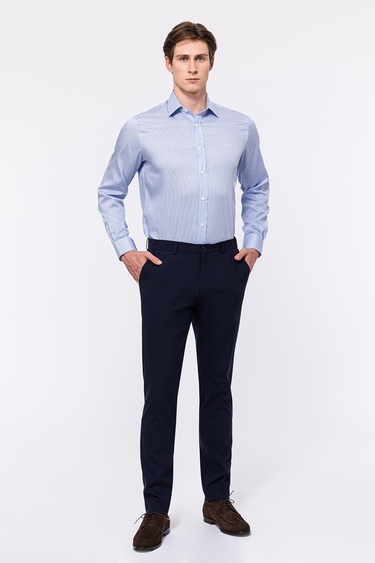  Erkek Mavi Cooper Fit Kravat Yaka Klasik Gömlek