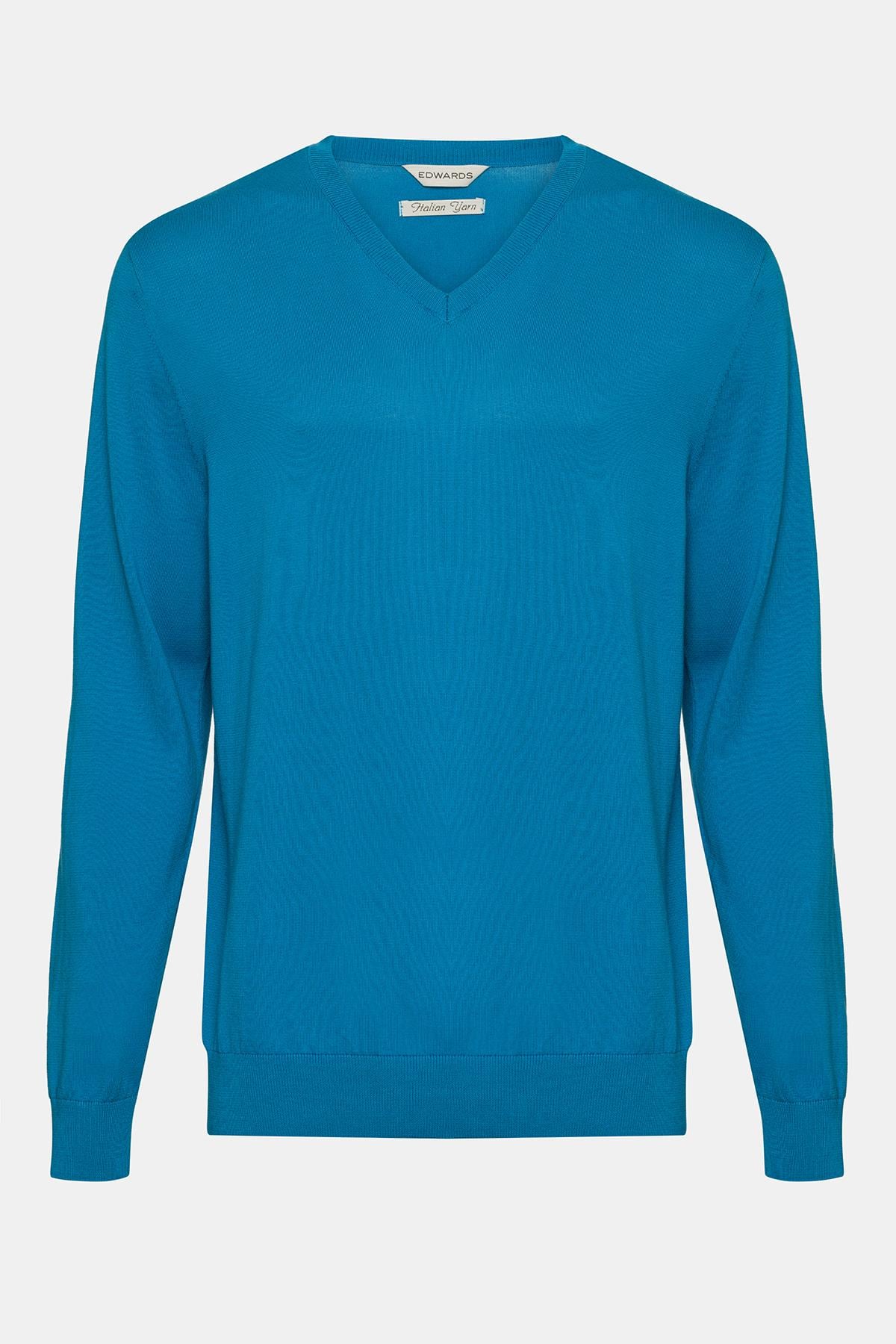  Erkek Petrol Organik Pamuklu V Yaka Kazak