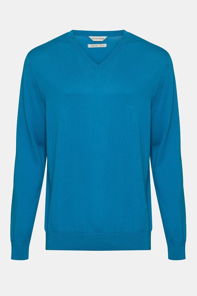  Erkek Petrol Organik Pamuklu V Yaka Kazak