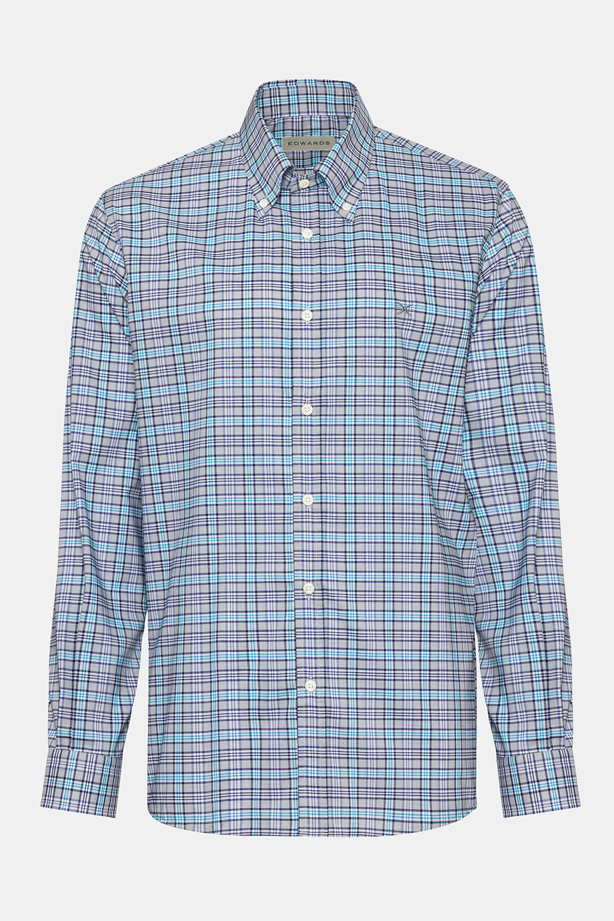  Erkek Turkuaz Cooper Fit Düğmeli Yaka Spor Gömlek