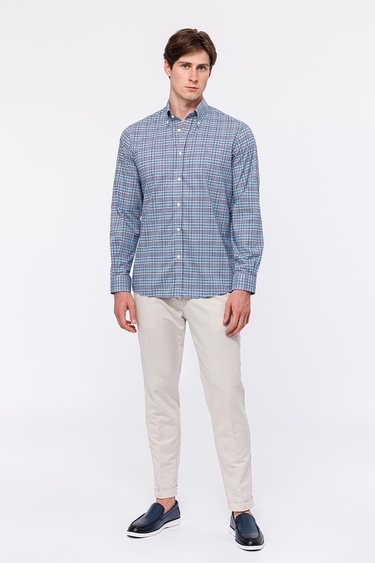  Erkek Turkuaz Cooper Fit Düğmeli Yaka Spor Gömlek