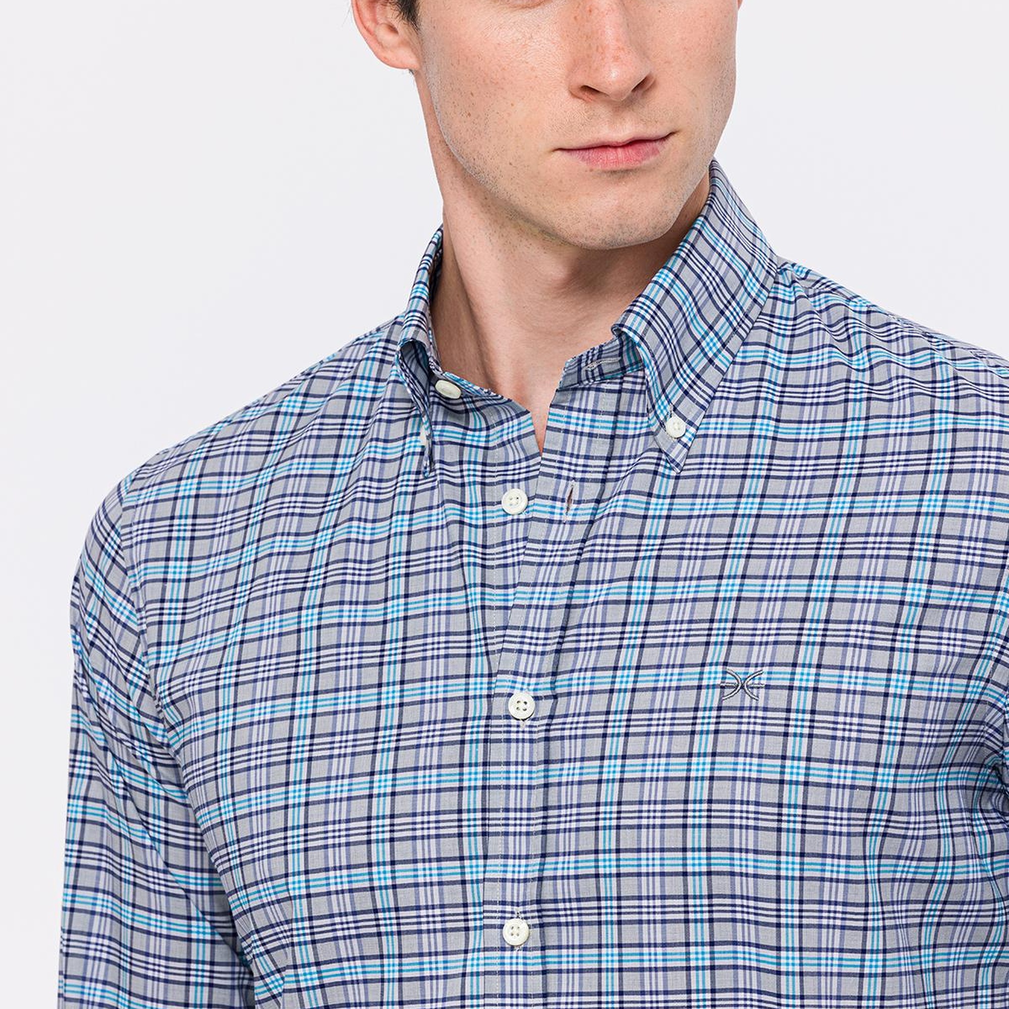 Erkek Turkuaz Cooper Fit Düğmeli Yaka Spor Gömlek