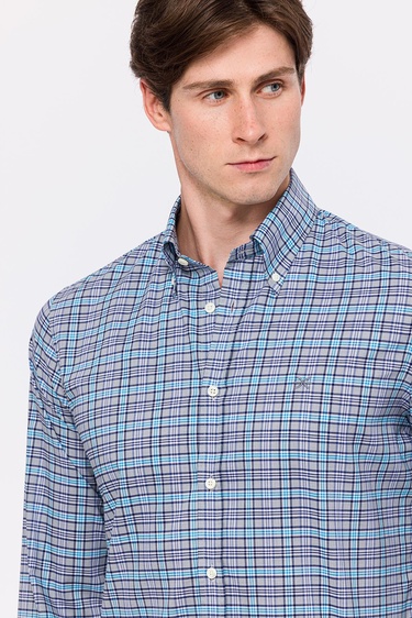  Erkek Turkuaz Cooper Fit Düğmeli Yaka Spor Gömlek