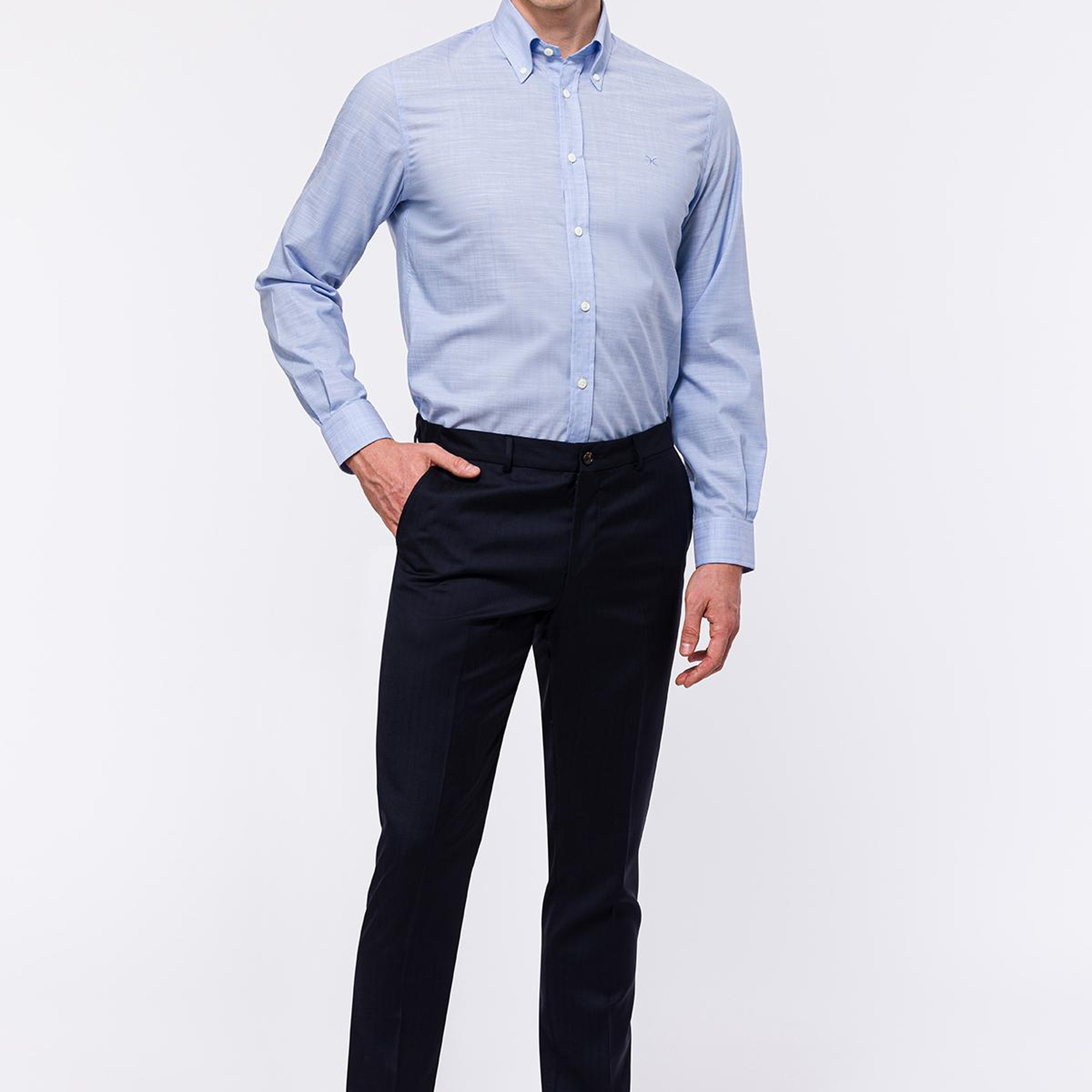 Erkek Açık Mavi Cooper Fit Düğmeli Yaka Spor Gömlek