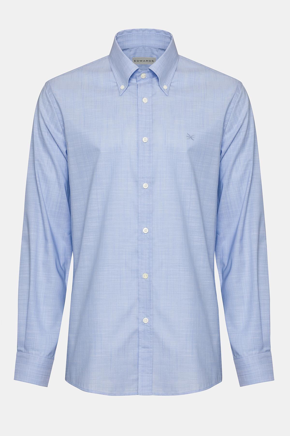  Erkek Açık Mavi Cooper Fit Düğmeli Yaka Spor Gömlek