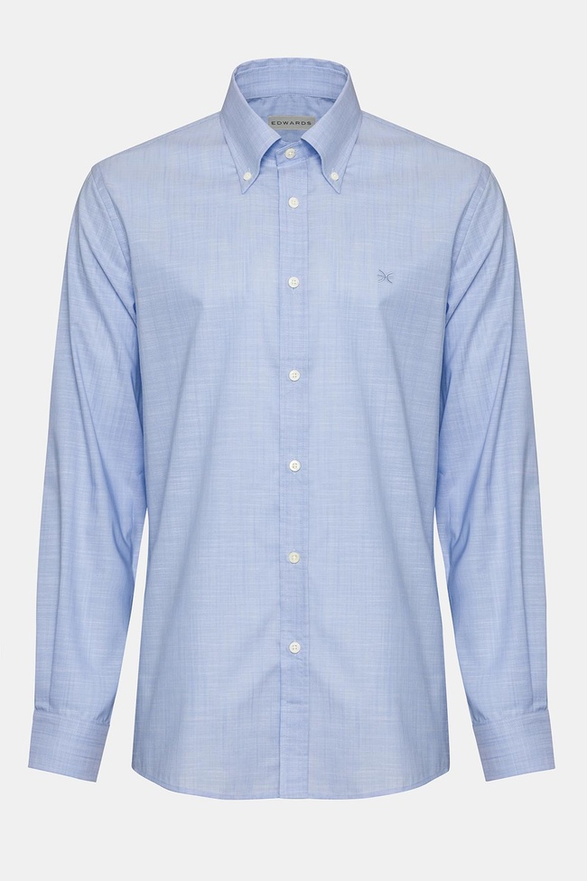  Erkek Açık Mavi Cooper Fit Düğmeli Yaka Spor Gömlek