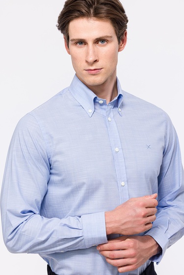  Erkek Açık Mavi Cooper Fit Düğmeli Yaka Spor Gömlek