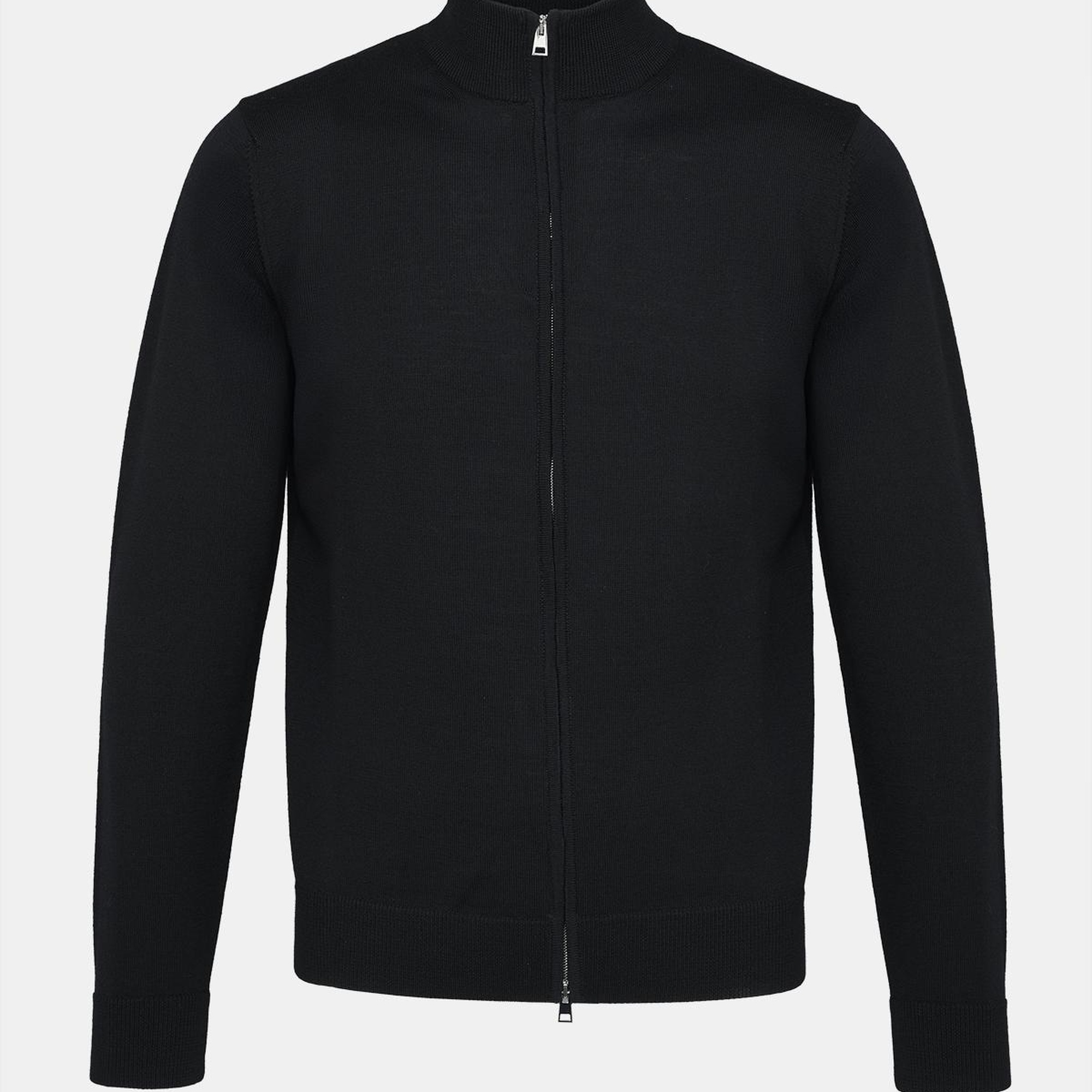 Erkek Siyah Extrafine Yün Fermuarlı Hırka