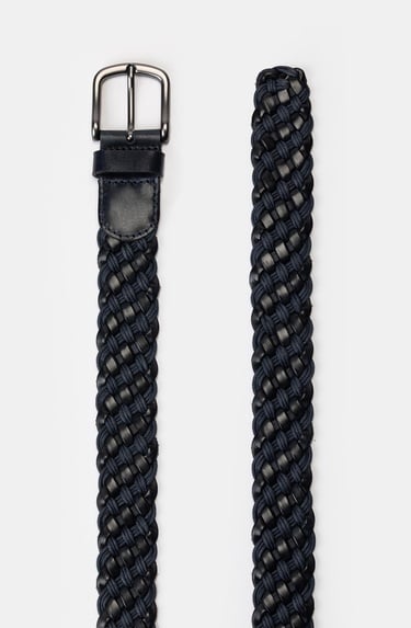  Erkek Lacivert Deri Örgü Kemer