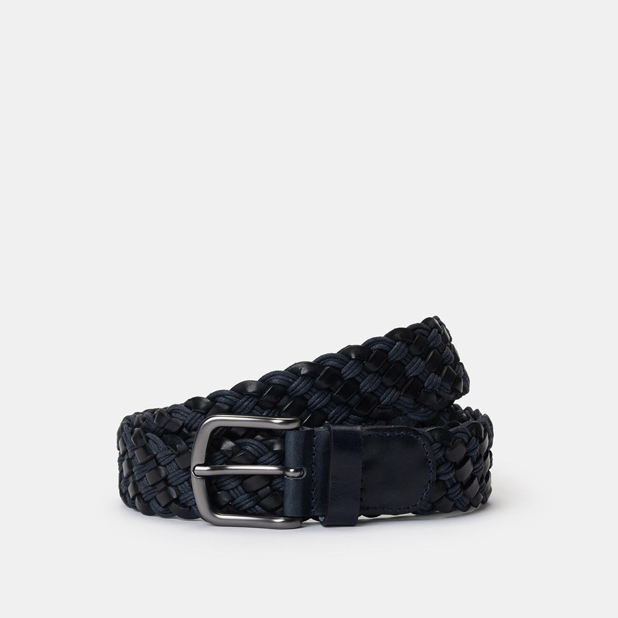 Erkek Lacivert Deri Örgü Kemer