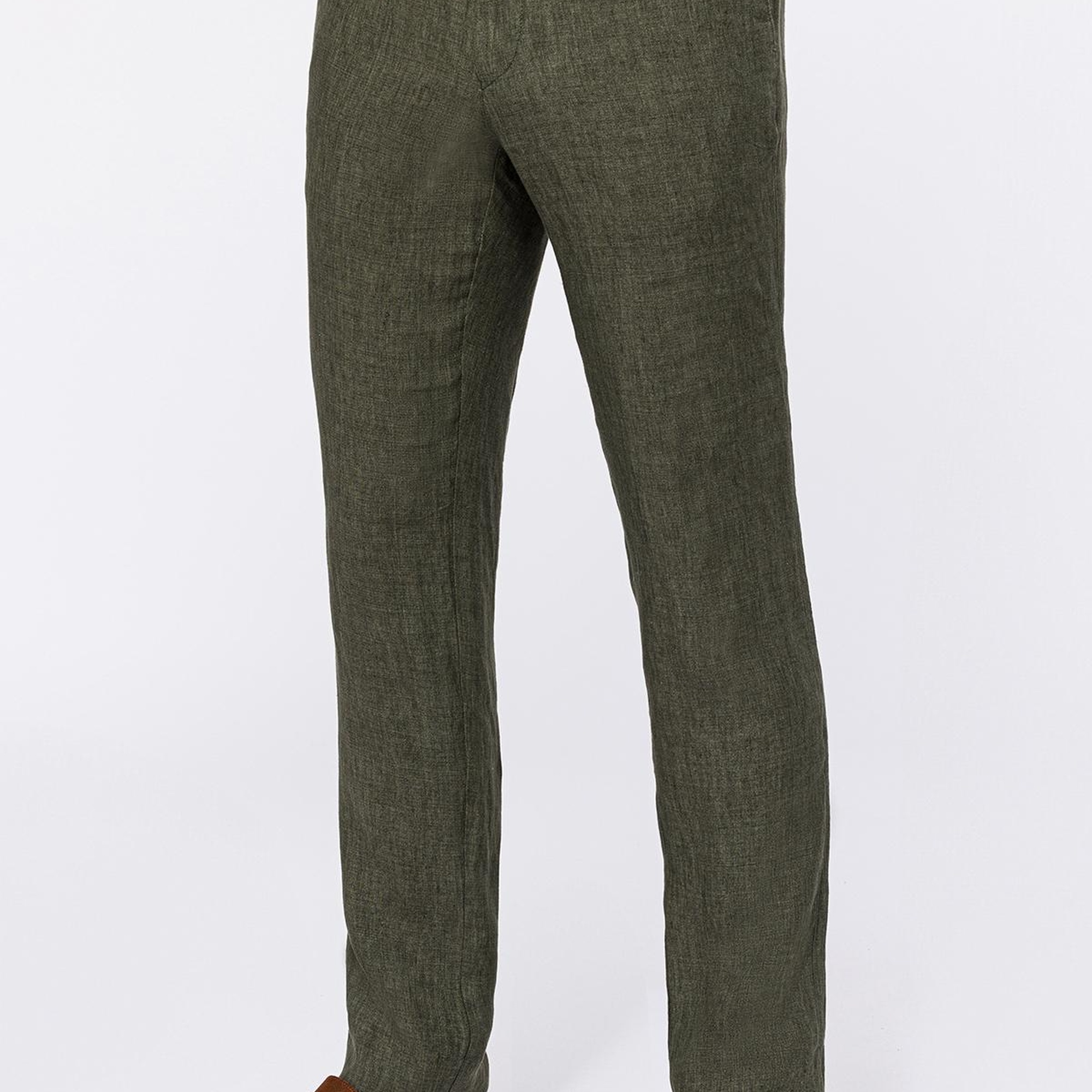 Erkek Haki Leomaster Bağcıklı Keten Pantolon