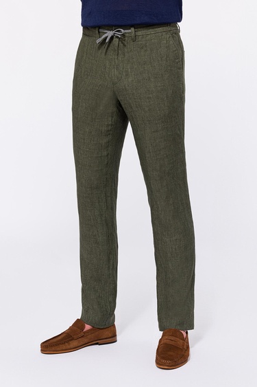  Erkek Haki Leomaster Bağcıklı Keten Pantolon