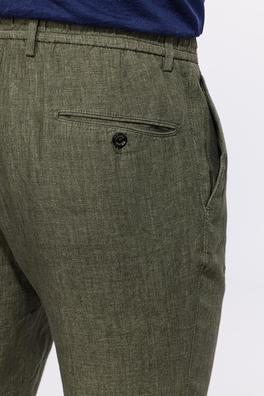  Erkek Haki Leomaster Bağcıklı Keten Pantolon