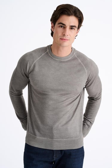  Erkek Açık Yeşil 140's Yün Bisiklet Yaka Kazak