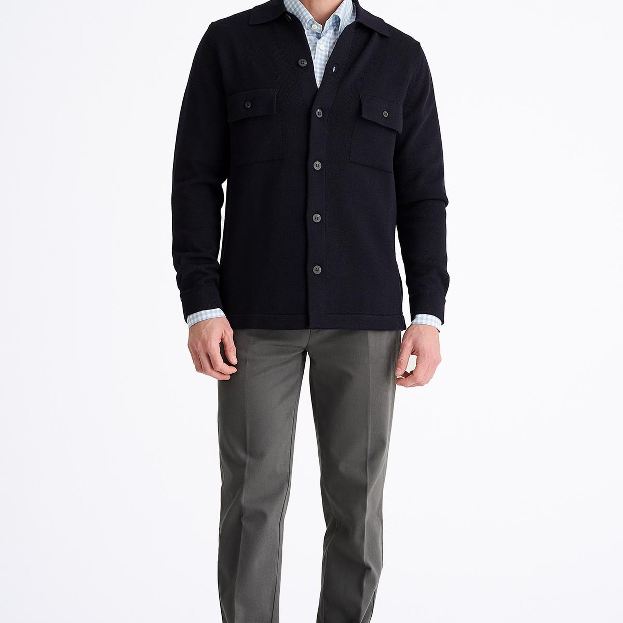 Erkek Lacivert Extrafine Yün Overshirt Triko