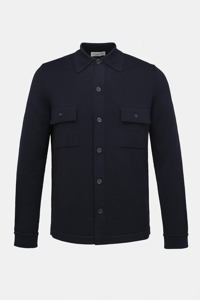  Erkek Lacivert Extrafine Yün Overshirt Triko