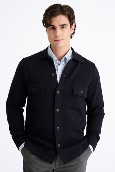  Erkek Lacivert Extrafine Yün Overshirt Triko