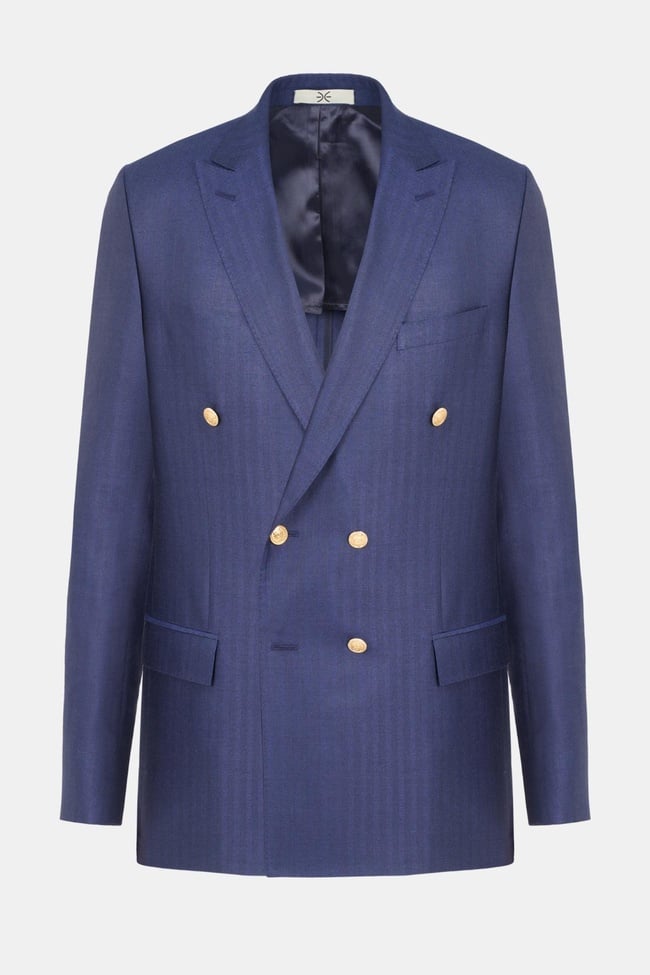  Erkek Lacivert Loro Piana Kumaşıyla Üretilmiş Yün İpek Keten Karışımlı Kruvaze Ceket