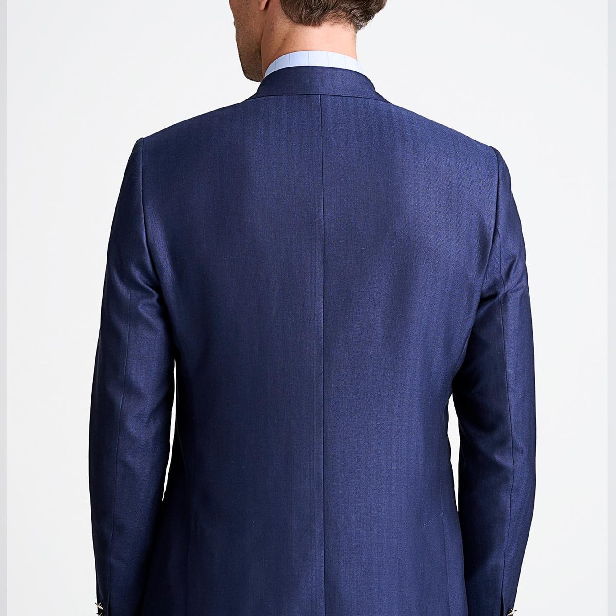 Erkek Lacivert Loro Piana Kumaşıyla Üretilmiş Yün İpek Keten Karışımlı Kruvaze Ceket
