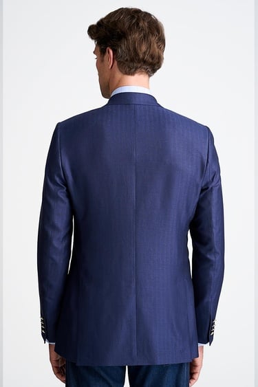  Erkek Lacivert Loro Piana Kumaşıyla Üretilmiş Yün İpek Keten Karışımlı Kruvaze Ceket