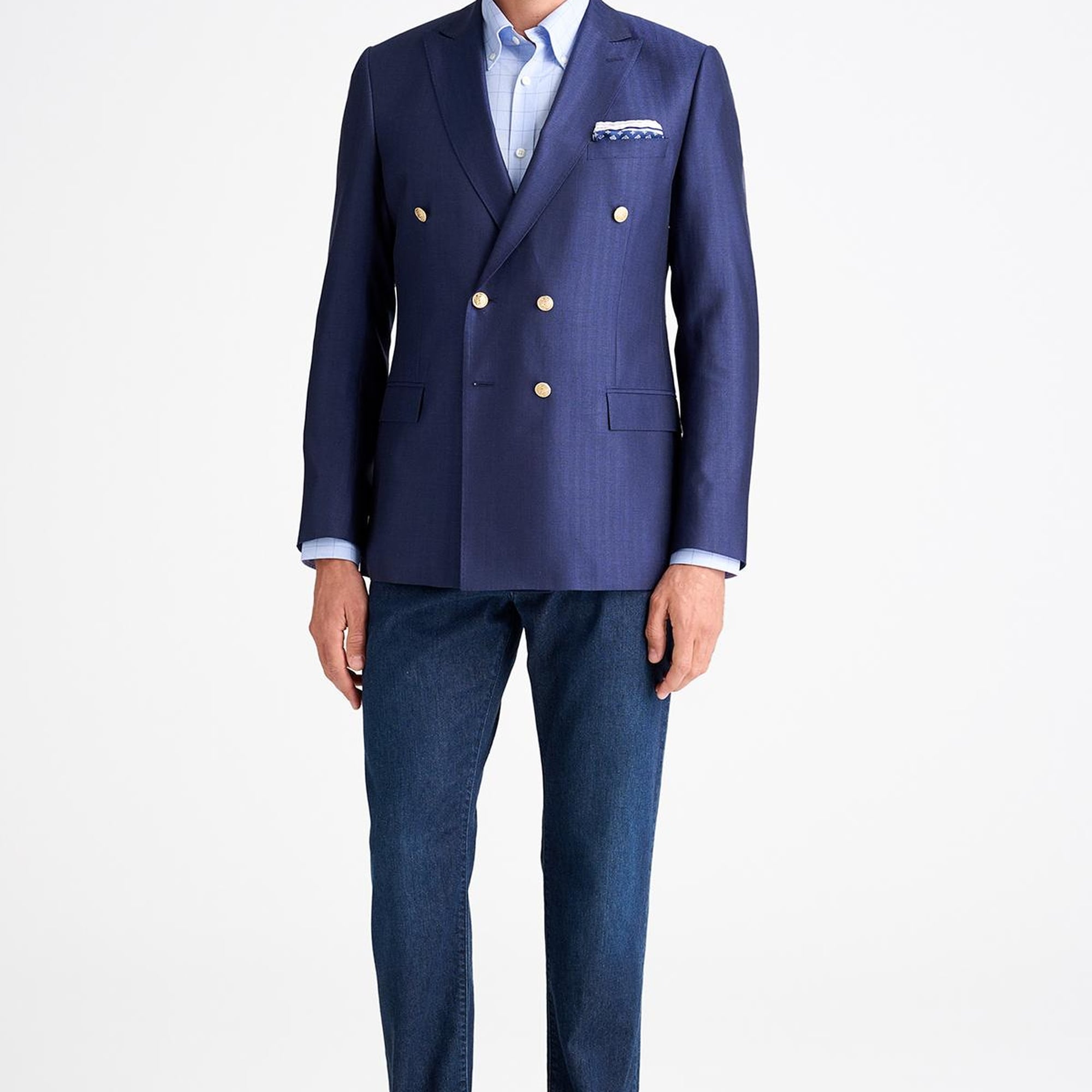 Erkek Lacivert Loro Piana Kumaşıyla Üretilmiş Yün İpek Keten Karışımlı Kruvaze Ceket